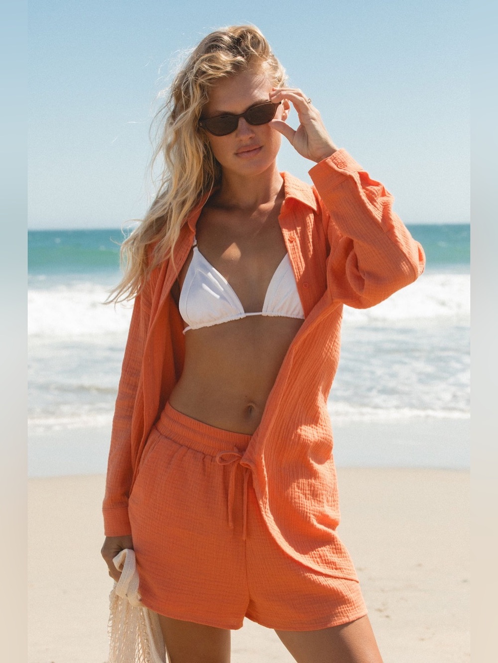 Solai The Label Oversized Button-Down Shirt – Size Small – Orange